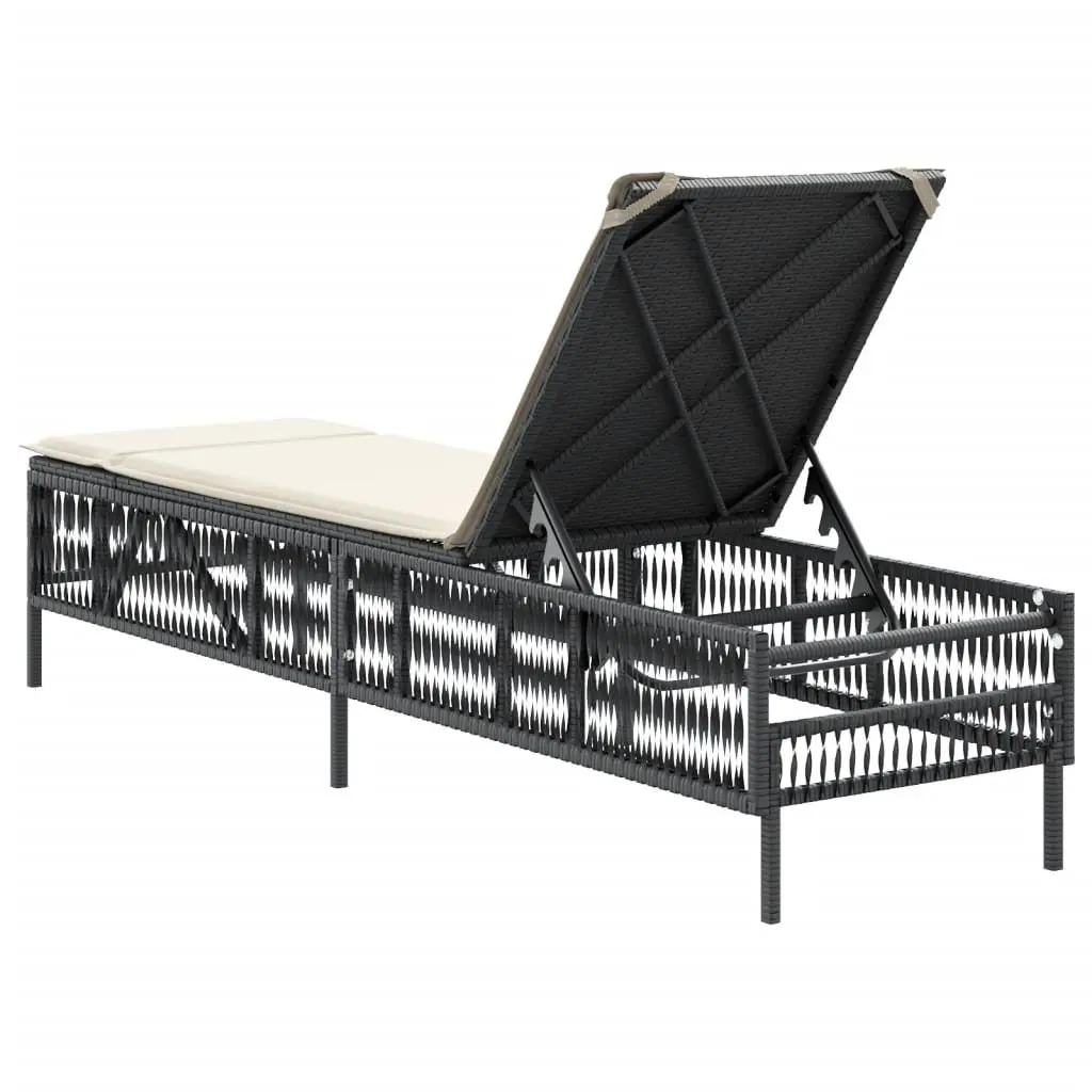 Sun Lounger Black Adjustable Backrest Recliner with Cushion