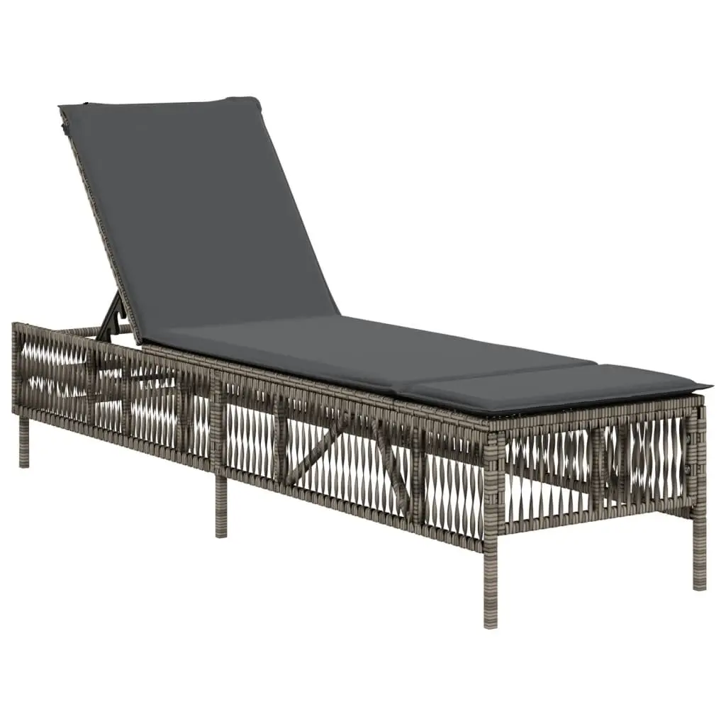 Outdoor Reclining Chair Grey Adjustable Backrest with Cushion and Durable Frame