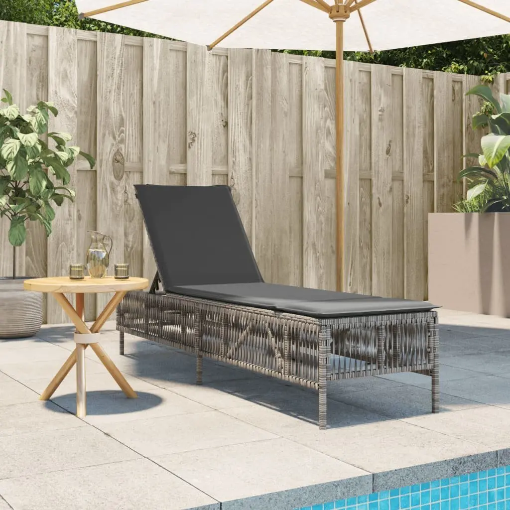 Outdoor Reclining Chair Grey Adjustable Backrest with Cushion and Durable Frame