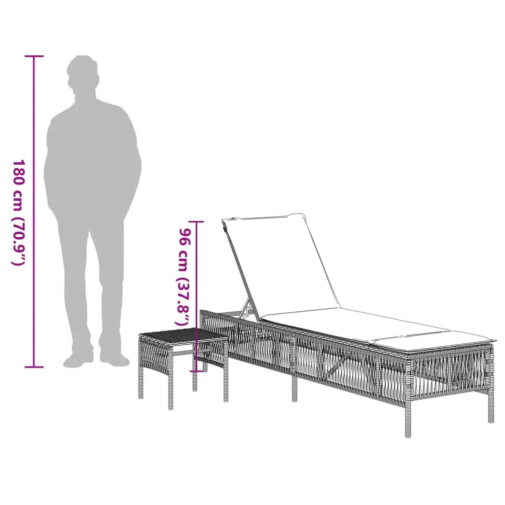 Sun Loungers 2 pcs with Table Black Outdoor Garden Furniture Adjustable Backrest