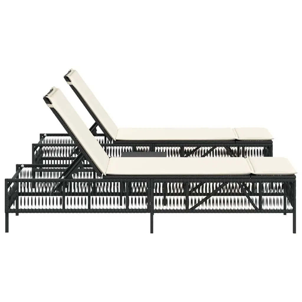 Sun Loungers 2 pcs with Table Black Outdoor Garden Furniture Adjustable Backrest