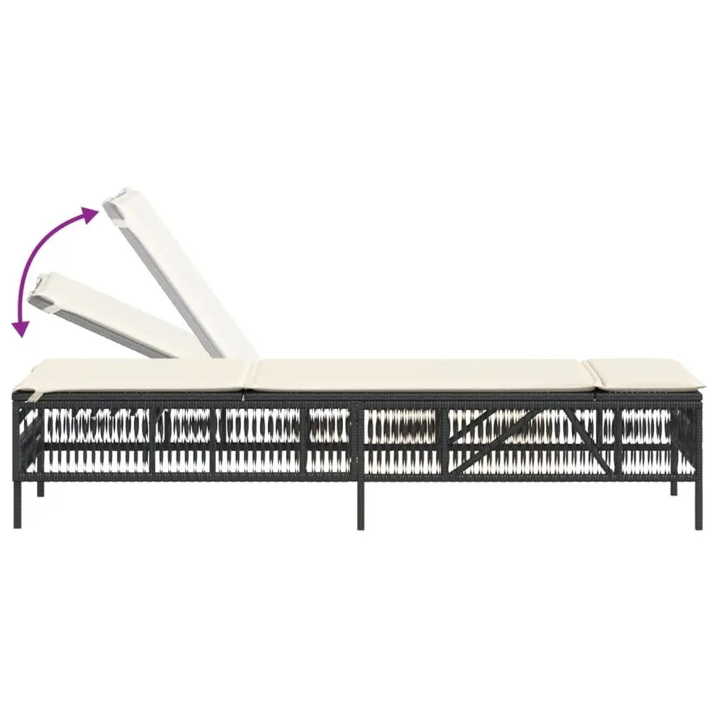 Sun Loungers 2 pcs with Table Black Outdoor Garden Furniture Adjustable Backrest