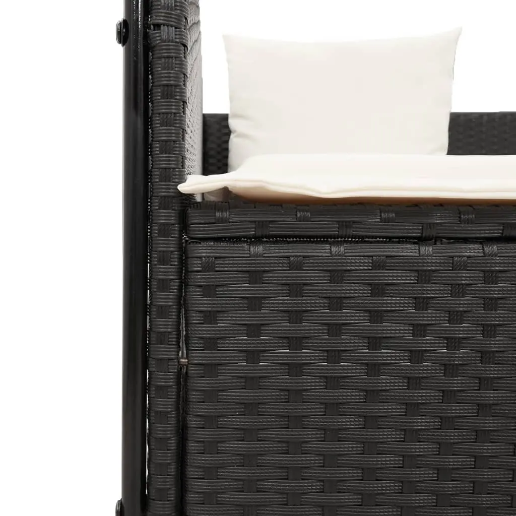 Double Sun Lounger with Roof Curtains Outdoor Garden Furniture Black Rattan