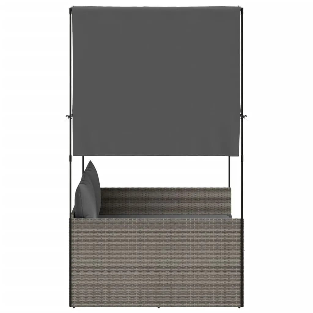 Double Sun Lounger Grey Outdoor with Roof and Curtains