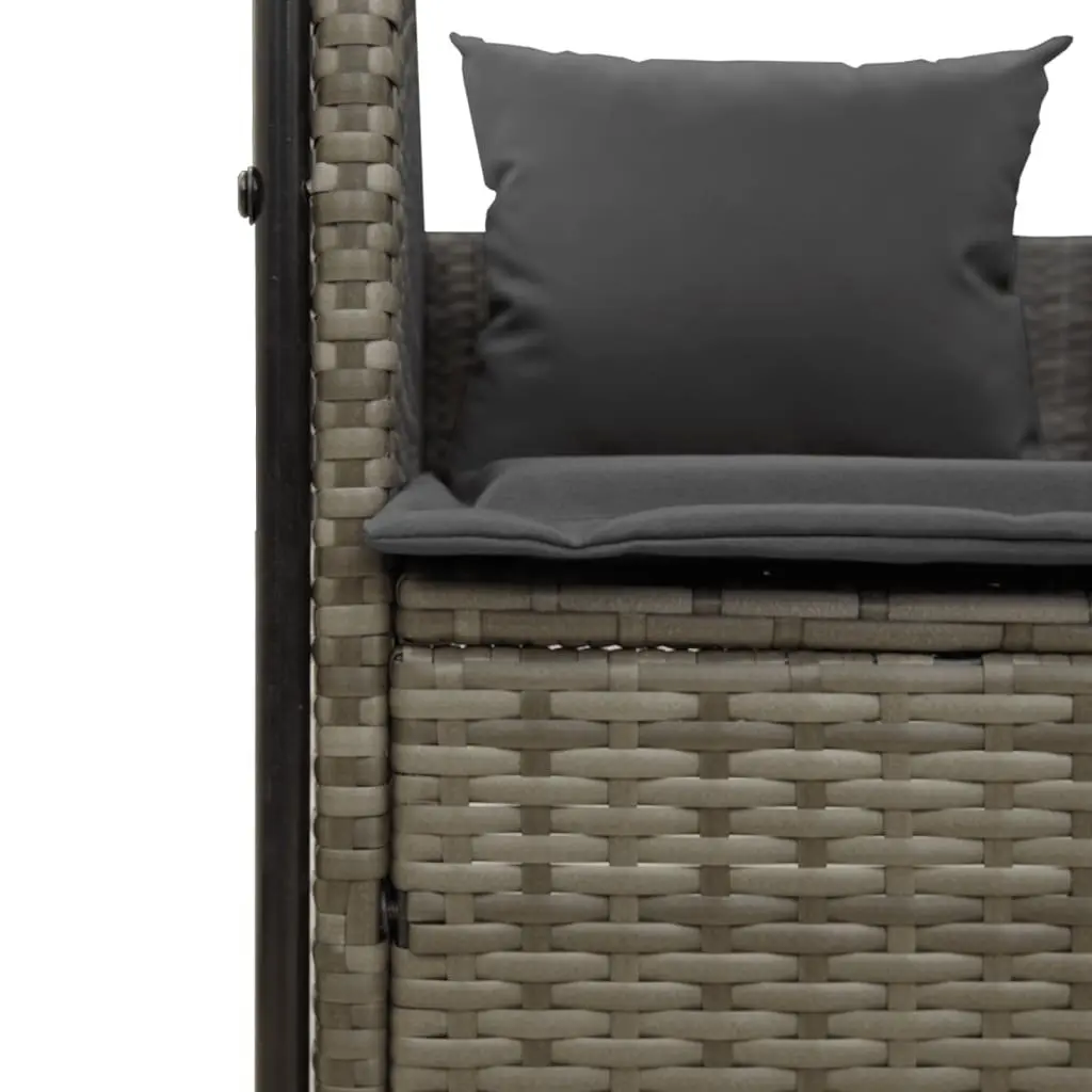 Double Sun Lounger Grey Outdoor with Roof and Curtains