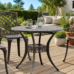 Garden Table Brown Round Outdoor Patio Furniture Umbrella Hole Ø90x75 cm