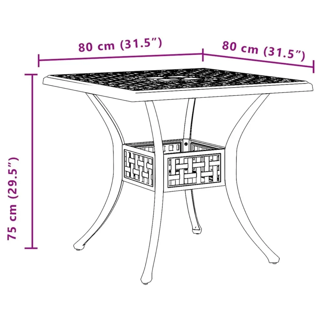 Garden Table Black Outdoor Patio Furniture Cast Aluminium 80x80x75 cm Umbrella