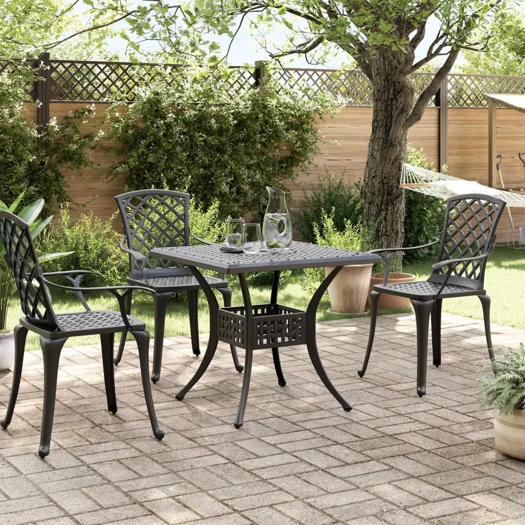 Garden Table Black Outdoor Patio Furniture Cast Aluminium 80x80x75 cm Umbrella