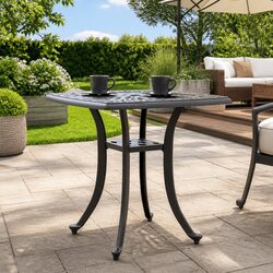 Black Table for Garden, 53 cm with Umbrella Feature