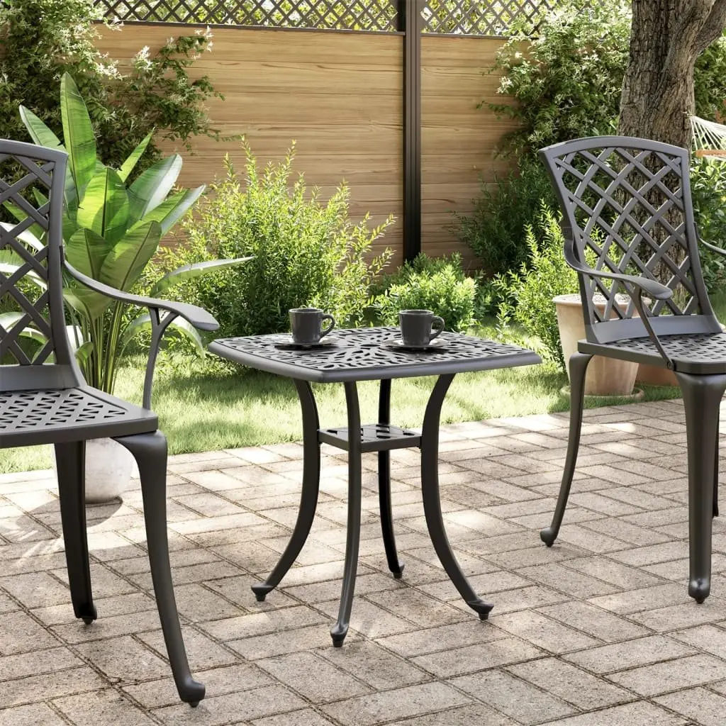 Garden Table Black 53x53x53 cm Cast Aluminium Outdoor Patio Furniture with Umbrella Hole