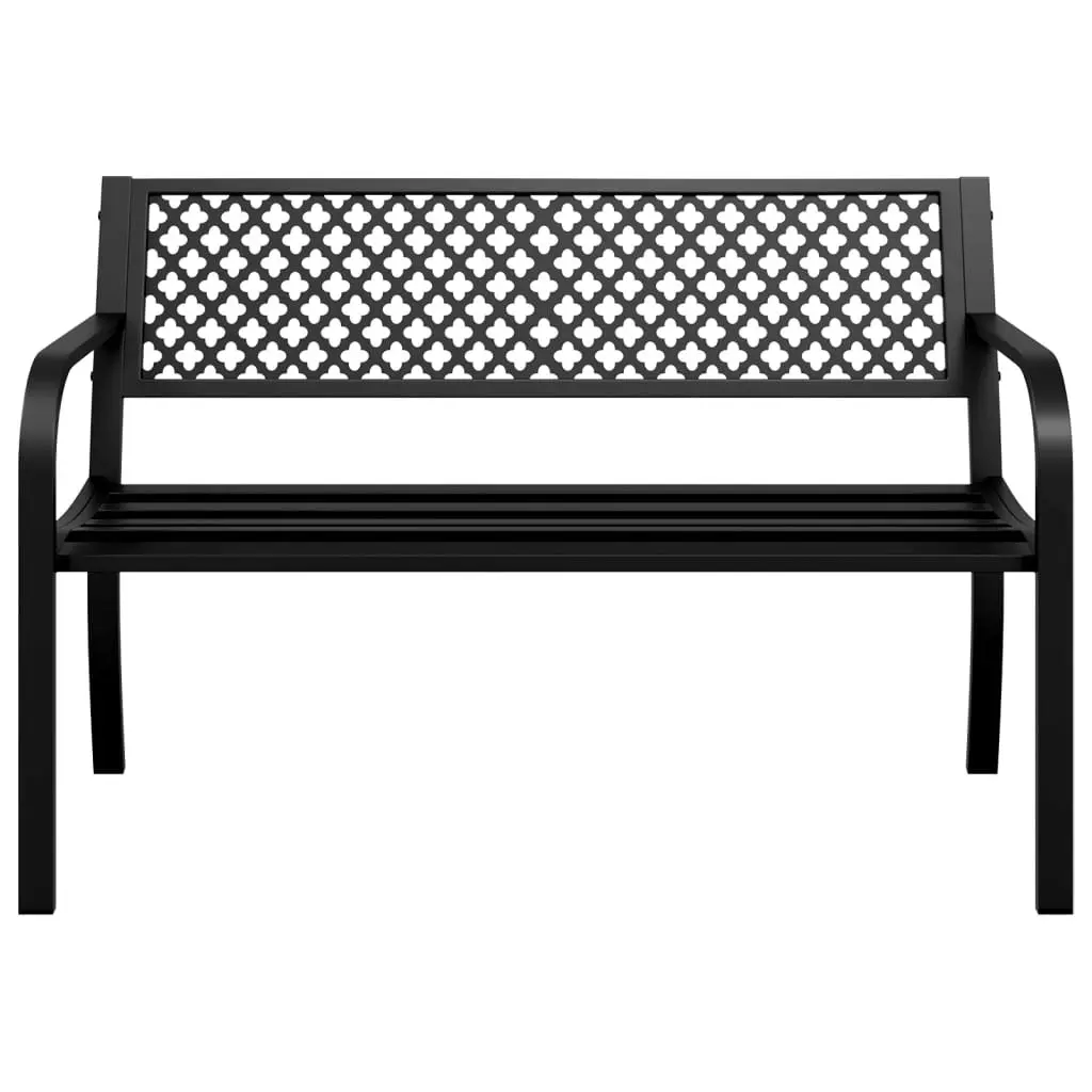 Garden Bench Black 119cm Outdoor Seating Backrest Armrests Powder-coated Steel