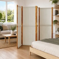 4-Panel Room Divider Grey Folding Privacy Screen Indoor Outdoor Space Partition