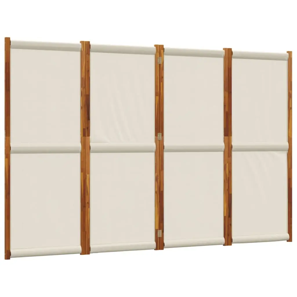 4 Panel Folding Privacy Screen Grey Textilene Acacia Wood Frame Indoor Outdoor Room Divider