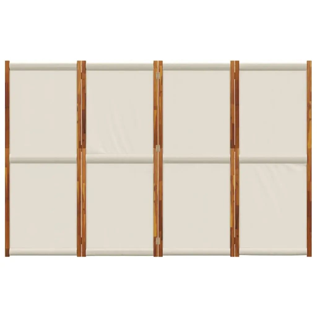 4 Panel Folding Privacy Screen Grey Textilene Acacia Wood Frame Indoor Outdoor Room Divider