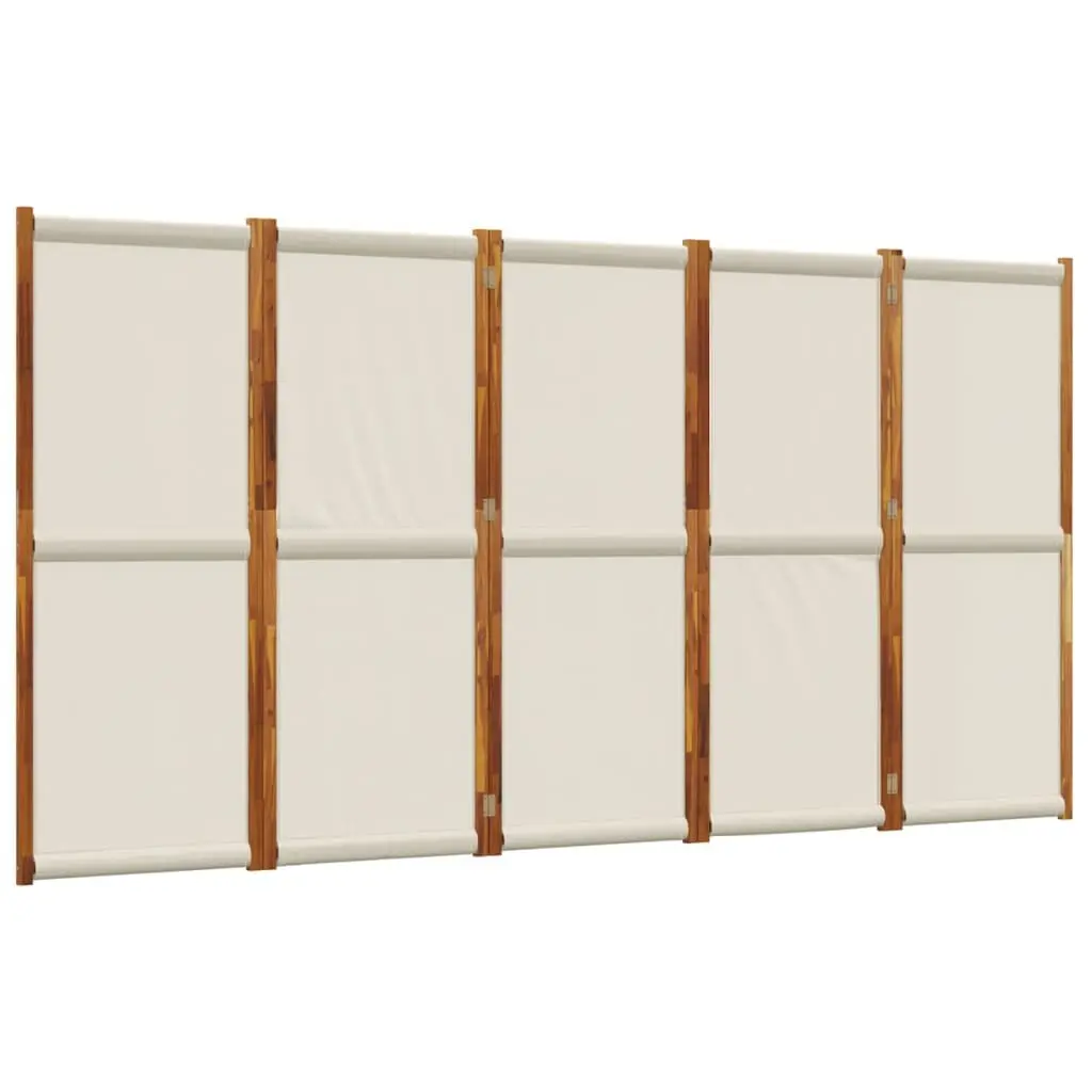 5 Panel Folding Privacy Screen Grey Acacia Wood Indoor Outdoor Room Divider Space Partition