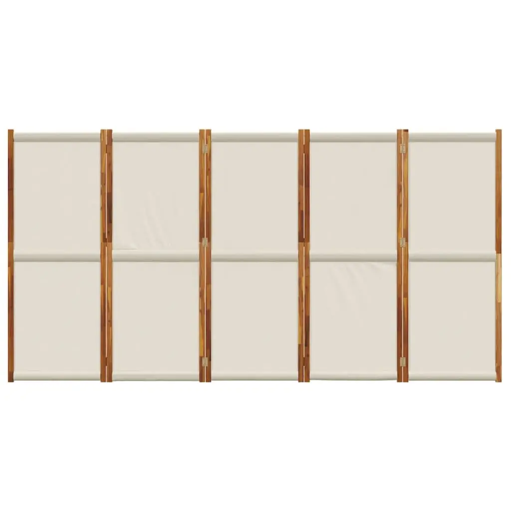 5 Panel Folding Privacy Screen Grey Acacia Wood Indoor Outdoor Room Divider Space Partition
