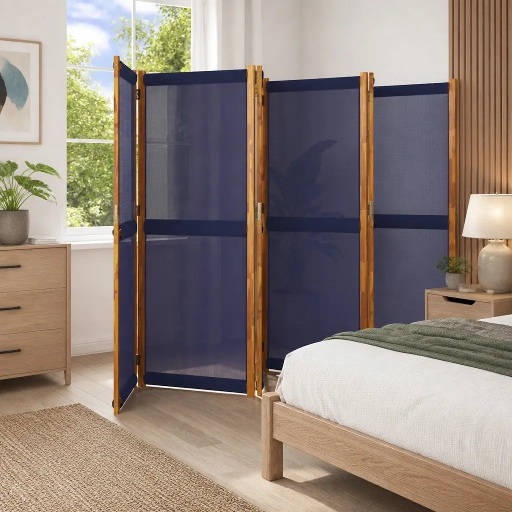 6 Panel Folding Privacy Screen Dark Blue Indoor Outdoor Room Divider 420x180cm