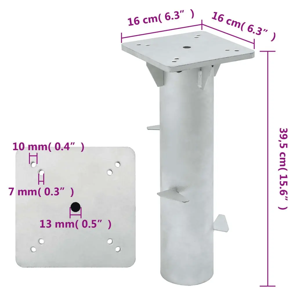 In-Ground Parasol Base Silver 16x16x39.5cm Steel Outdoor Umbrella Stand