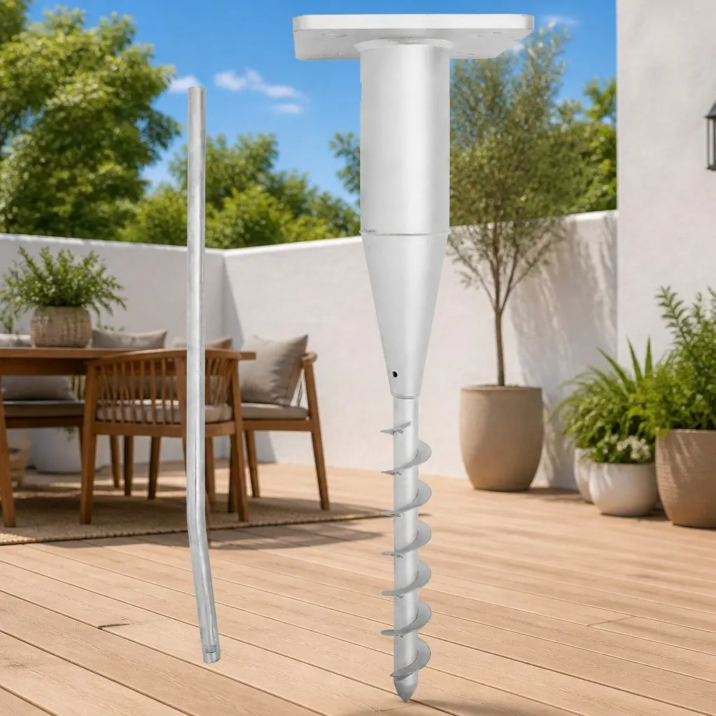 In-Ground Parasol Base Silver 16x16x52 cm Steel Outdoor Umbrella Anchor