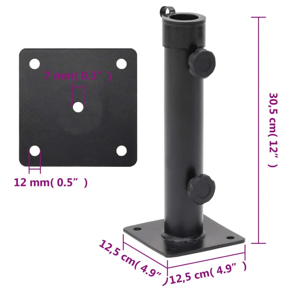 Parasol Base for 38mm 48mm Pole Outdoor Umbrella Stand Portable Steel Matt Black