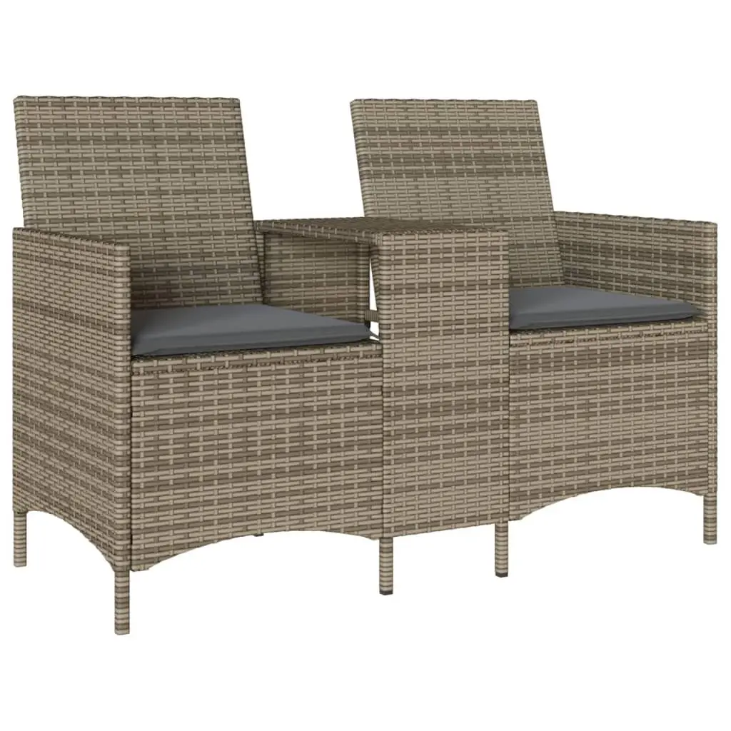 Garden Sofa Grey 2-Seater with Table and Cushions Outdoor Poly Rattan Patio Furniture