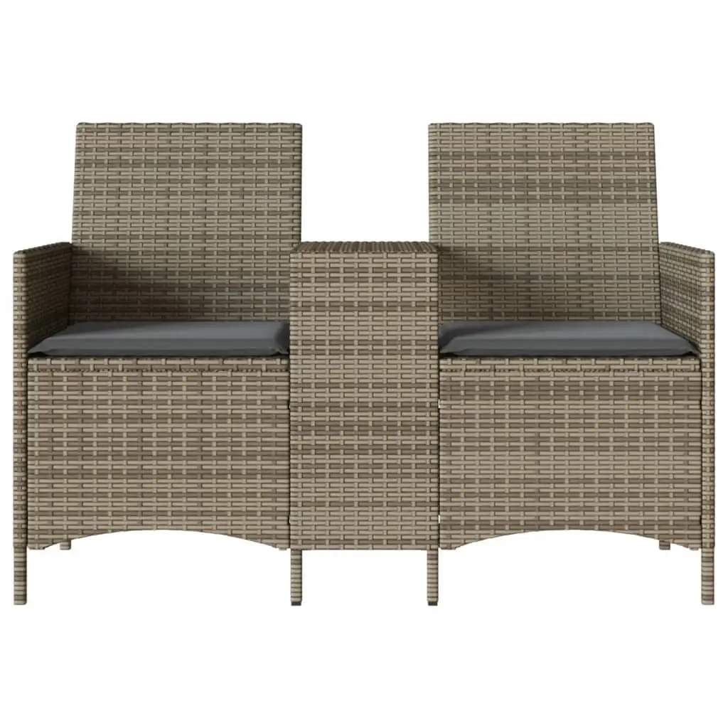 Garden Sofa Grey 2-Seater with Table and Cushions Outdoor Poly Rattan Patio Furniture