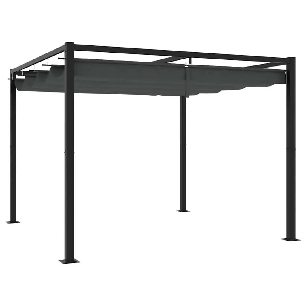 Garden Gazebo Anthracite 3x3m Retractable Roof Outdoor Patio Shelter Steel Frame