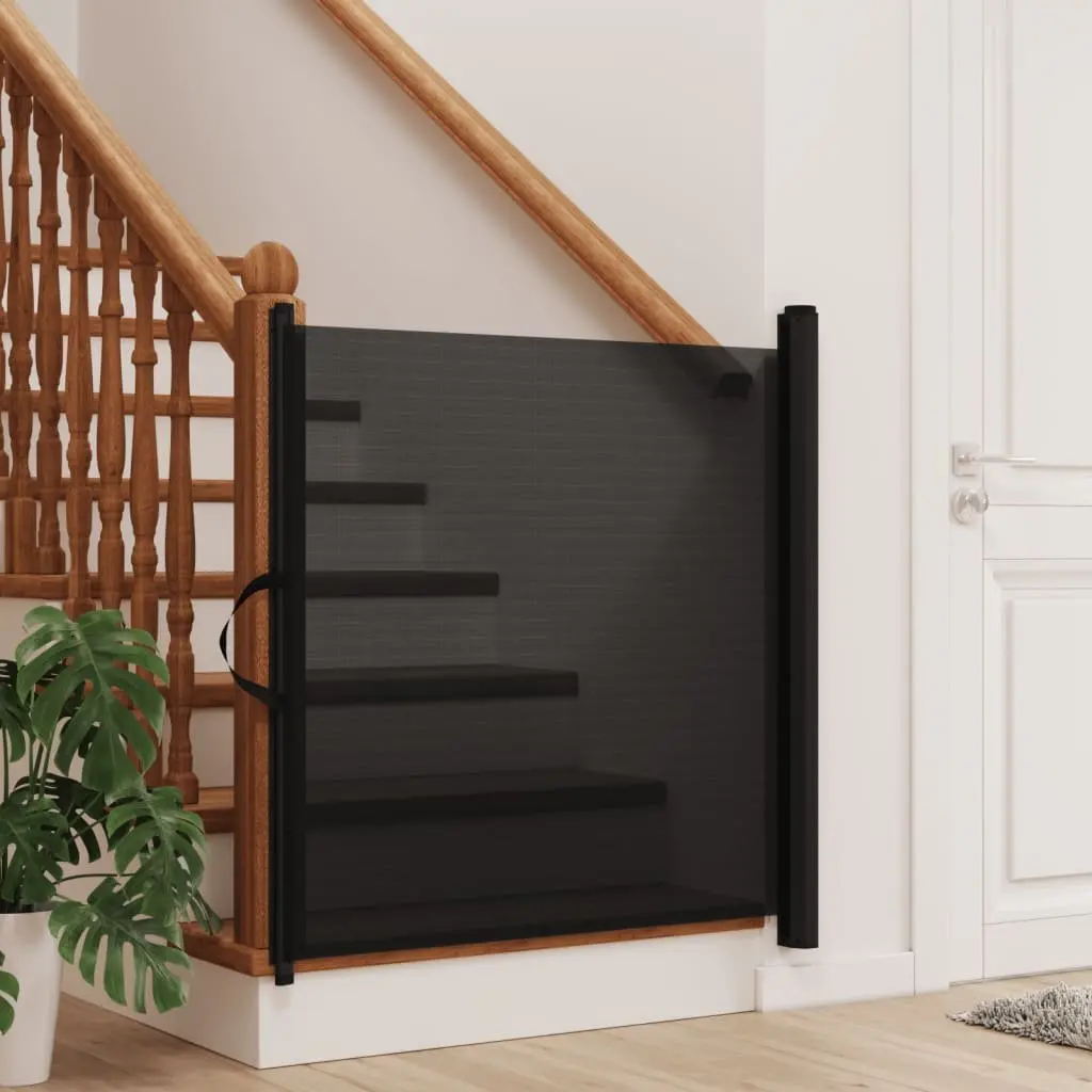 Retractable Pet Gate Black 102.5 x 125 cm Portable Safety Fence Indoor Outdoor
