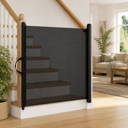 Compact Black Retractable Pet Gate 117.5x125cm for Pets