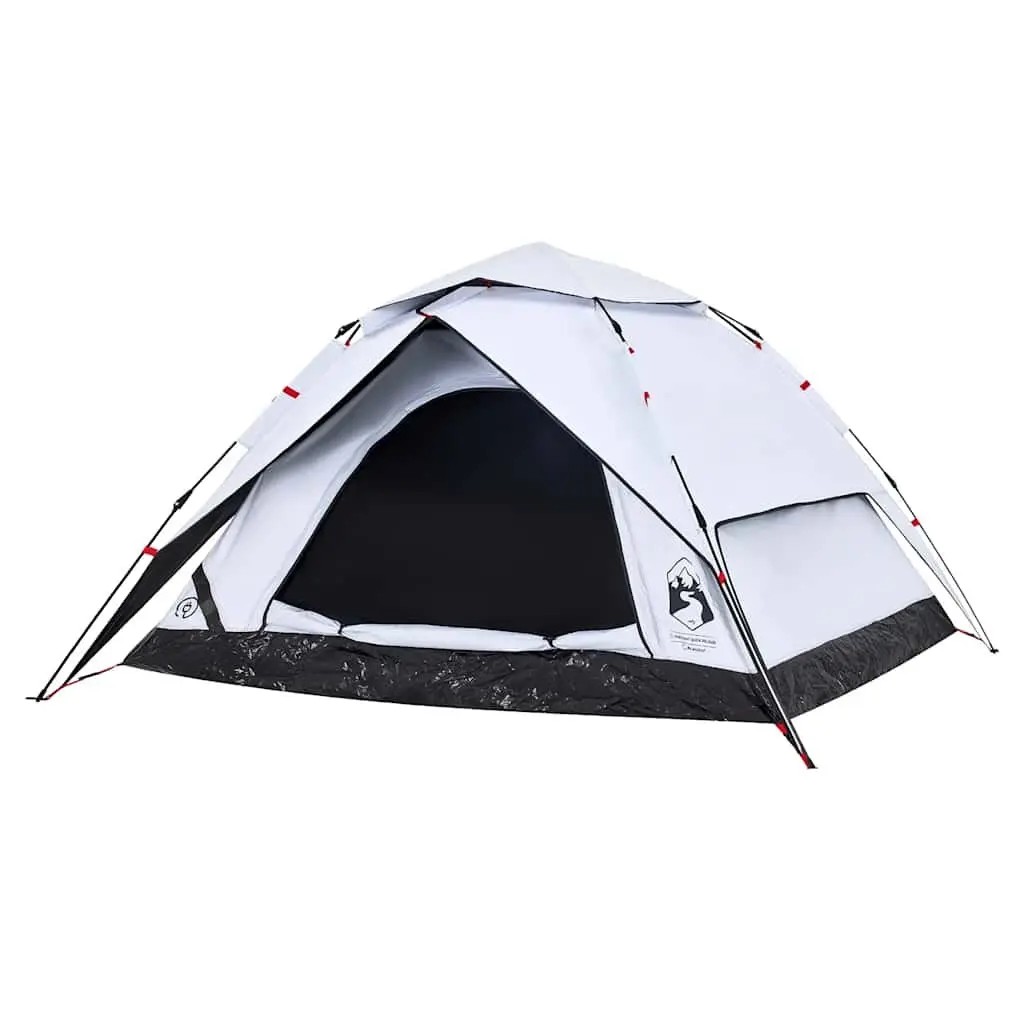 Camping Tent Dome White 4-Person Blackout Fabric Quick Release Setup