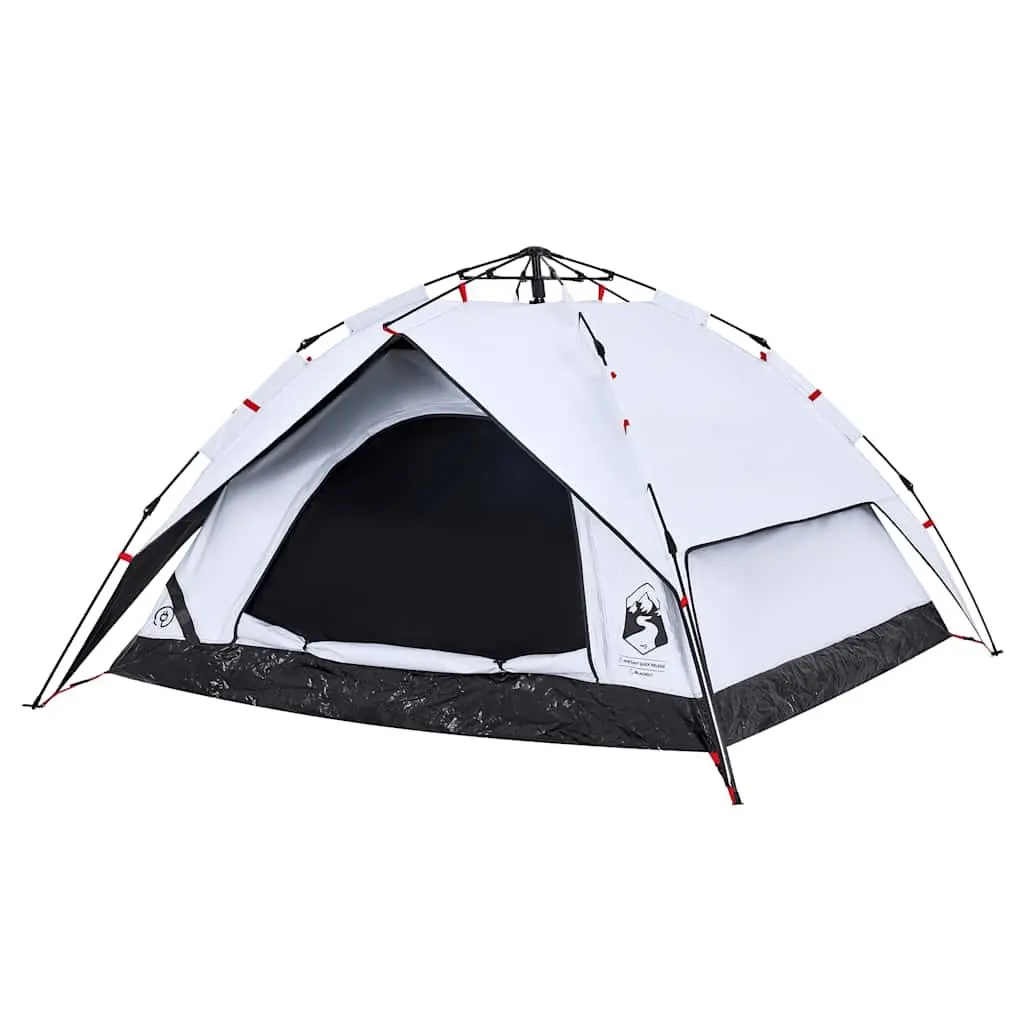 Camping Tent Dome White 4-Person Blackout Fabric Quick Release Setup