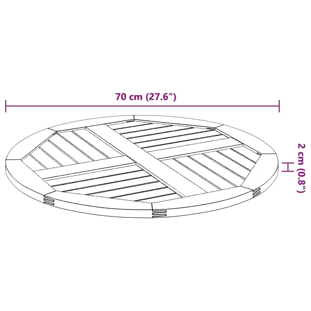 Round Solid Wood Table Top Brown Ø70x2 cm Acacia Replacement Dining Garden Furniture