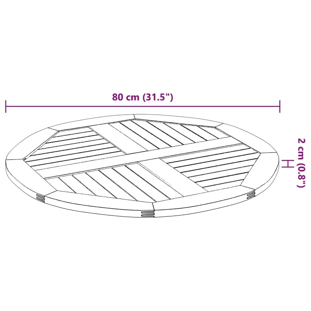 Solid Wood Table Top Brown Ø80x2.2 cm Acacia Durable Replacement for Indoor Outdoor Use