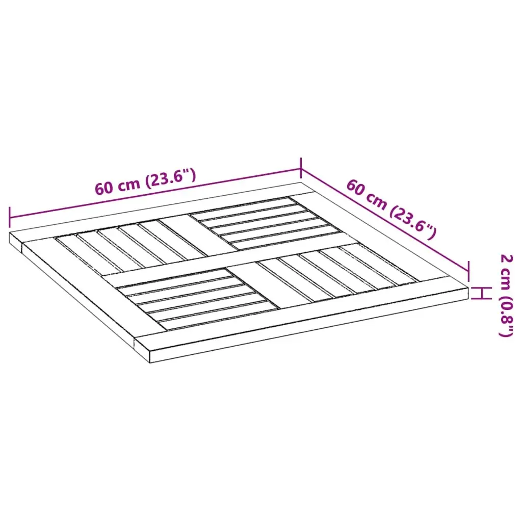 Acacia Wood Square Table Top Brown 60x60x2 cm Solid Replacement for Dining Garden