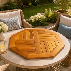 Stylish Octagonal Table Top 60x60x2cm: Brown Acacia Wood