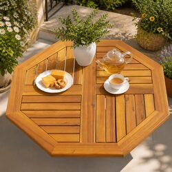 Compact Octagonal Table Top 70x70 cm Brown Acacia