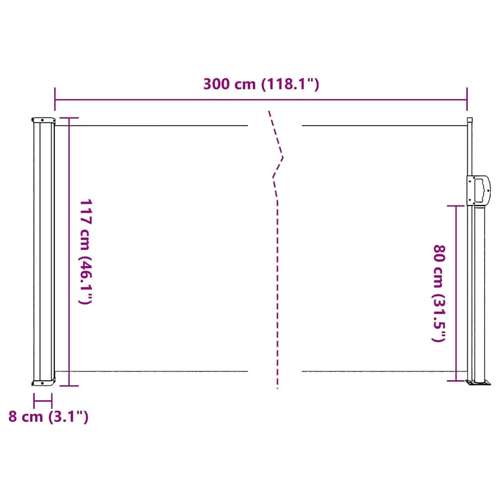 Retractable Side Awning Black 117x300cm Water and UV Resistant Polyester Fabric Outdoor Privacy Screen