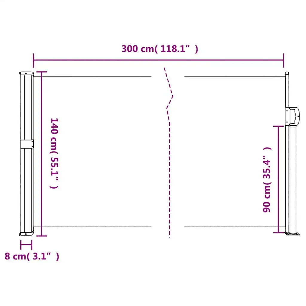 Retractable Side Awning Black 140x300 cm Water and UV Resistant Fabric Garden Privacy Screen