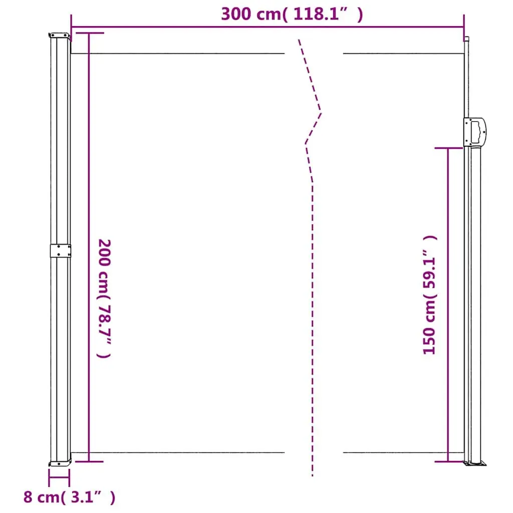 Retractable Side Awning Taupe 200 x 300 cm Water and UV Resistant Fabric Garden Privacy Screen