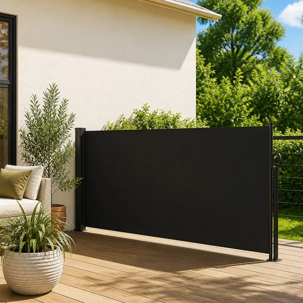 Retractable Side Awning Black 120x500cm Water and UV Resistant Garden Screen