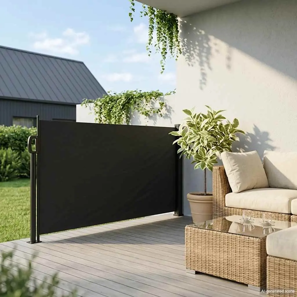 Retractable Side Awning Black 120x500cm Water and UV Resistant Garden Screen
