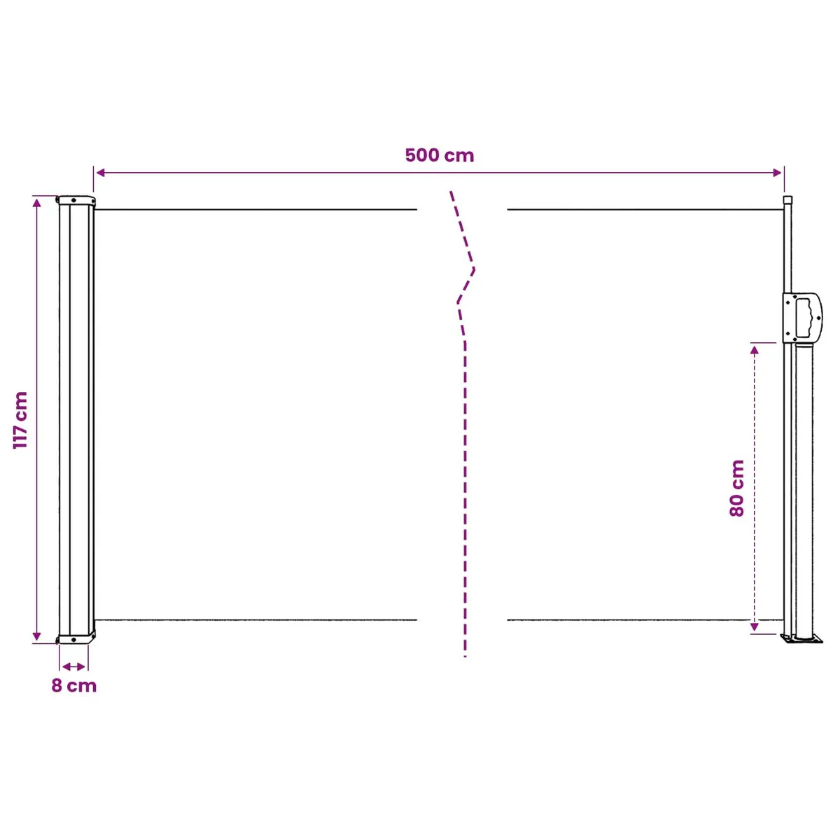 Retractable Awning 120x500cm Anthracite Outdoor Privacy Screen for Garden Shade and Terrace Use