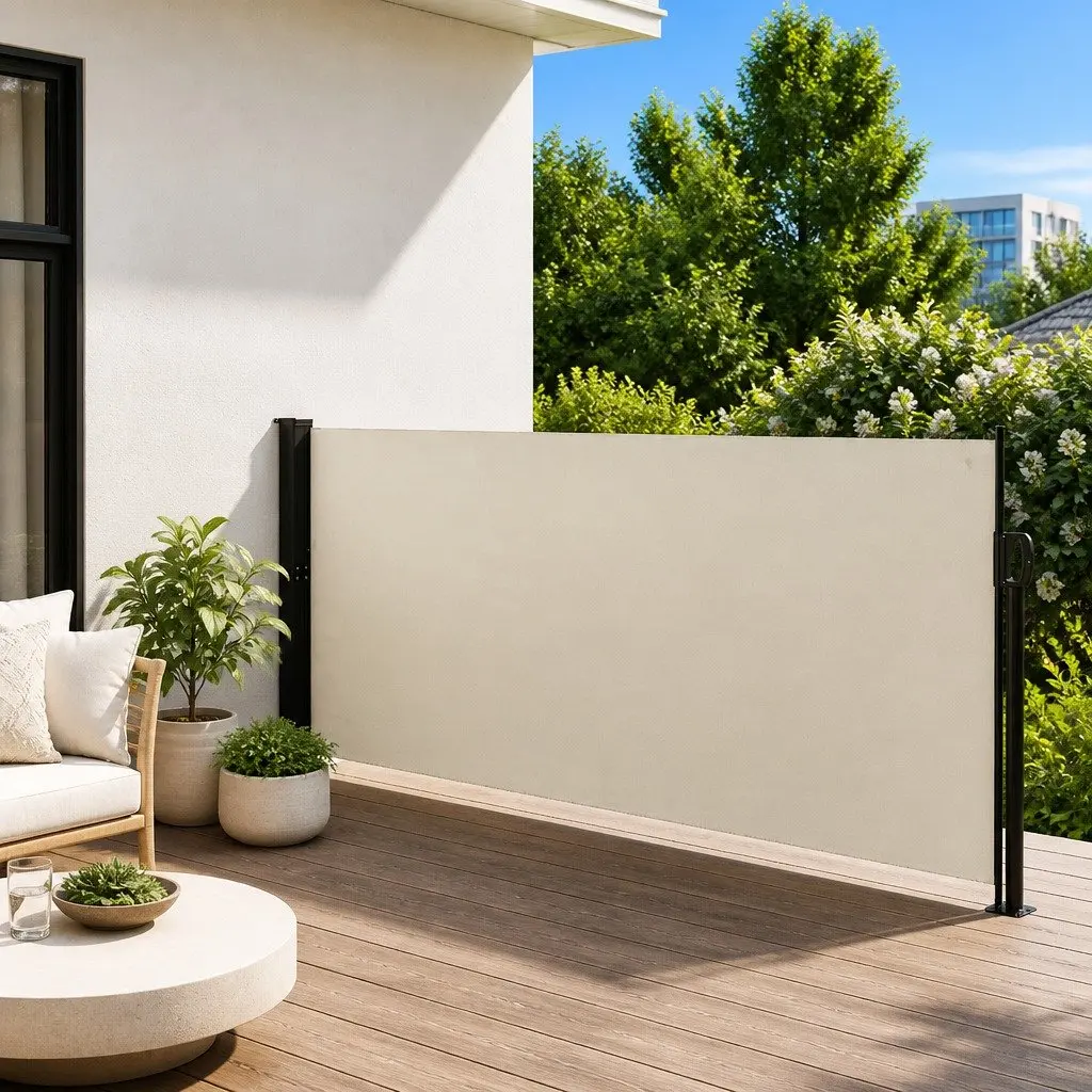 Retractable Awning Privacy Screen Cream 140x500cm Outdoor for Balcony and Terrace