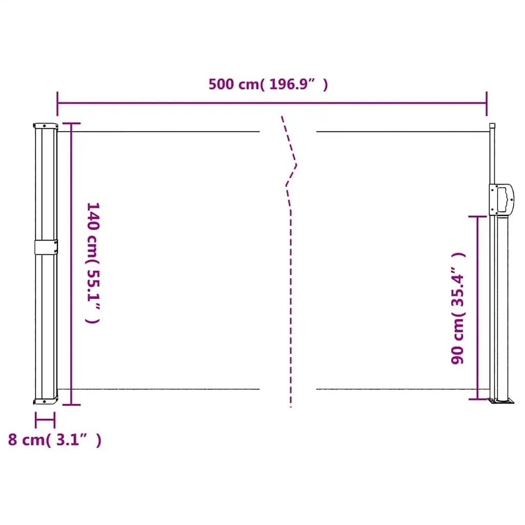 Retractable Side Awning Anthracite 140x500 cm Outdoor Privacy Screen Garden Balcony Terrace