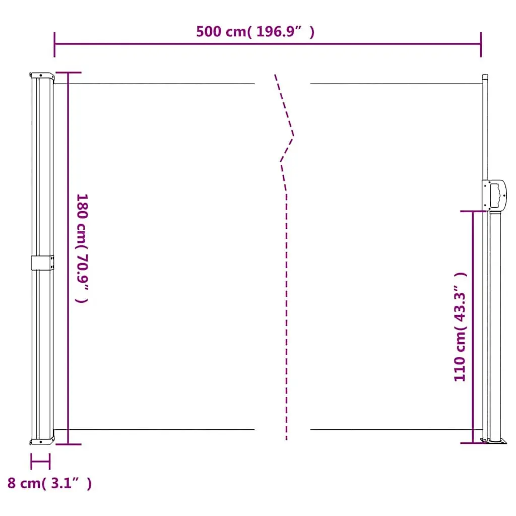 Retractable Awning Privacy Screen Taupe 180x500cm Outdoor Shade for Garden Balcony Patio
