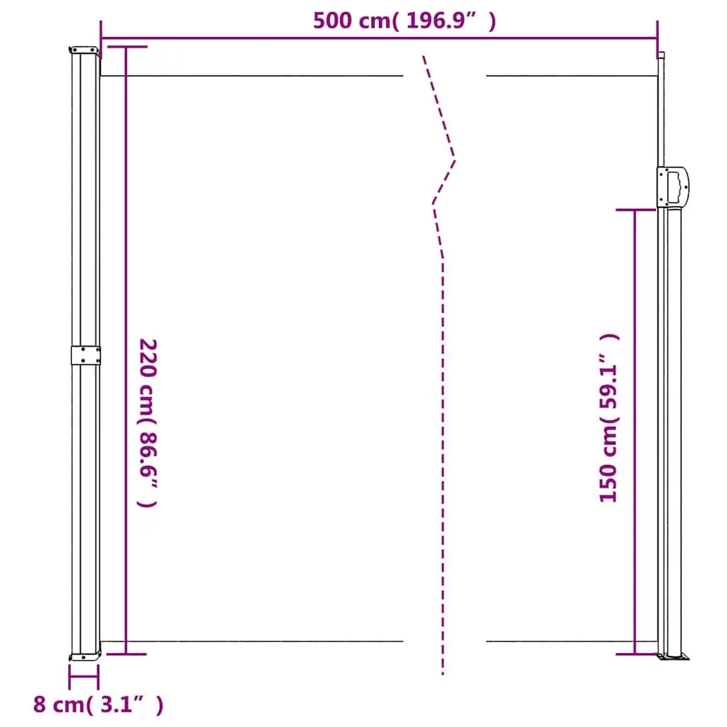Retractable Side Awning Anthracite 220 x 500 cm Outdoor Privacy Screen for Balcony Terrace Patio Garden