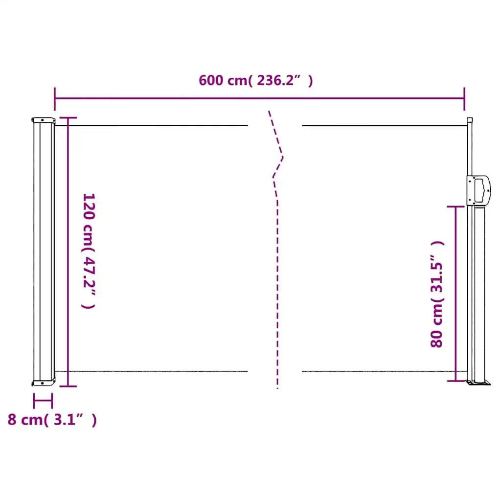 Retractable Side Awning Black 120x600cm Outdoor Privacy Screen Garden Balcony Shade