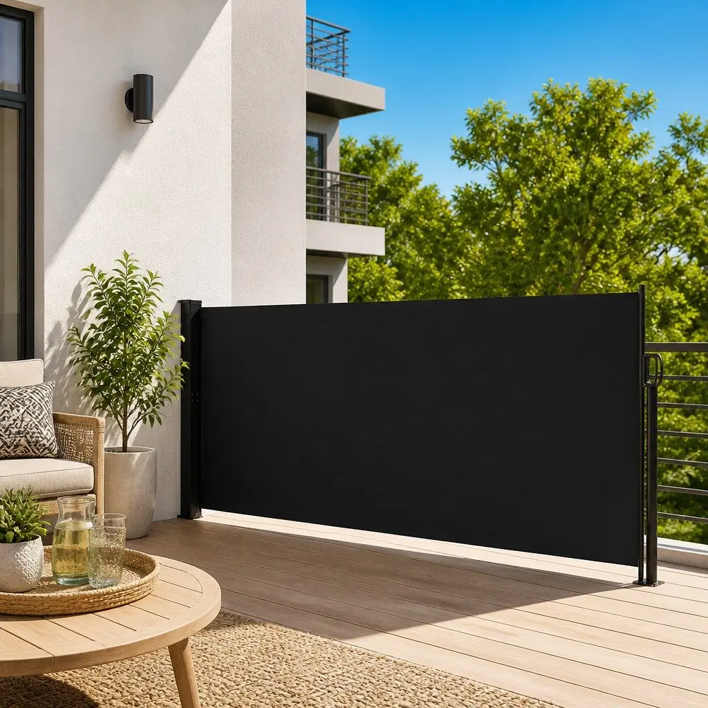 Retractable Side Awning Black 140x600 cm Outdoor Privacy Screen Water and UV Resistant