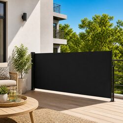 Retractable Side Awning Black 140x600 cm Outdoor Patio Balcony Privacy Screen