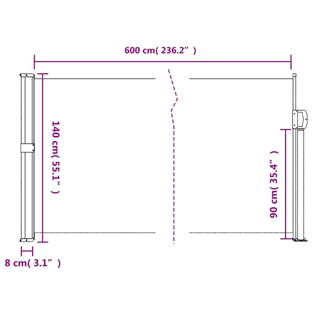 Retractable Side Awning Black 140x600 cm Outdoor Privacy Screen Water and UV Resistant